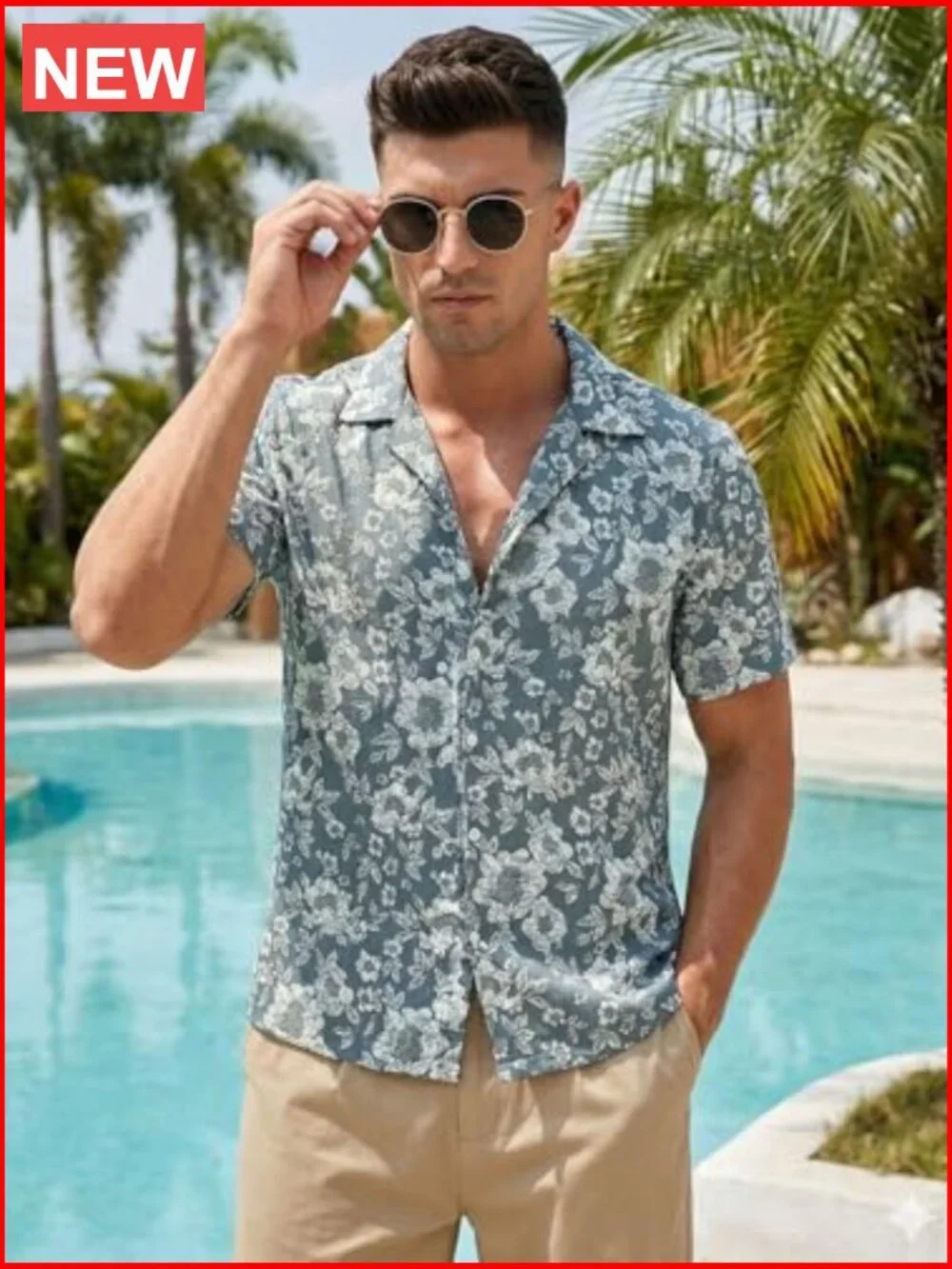 Men's Short Sleeve Button Down Shirt with Floral Print - Picture 3 of 7
